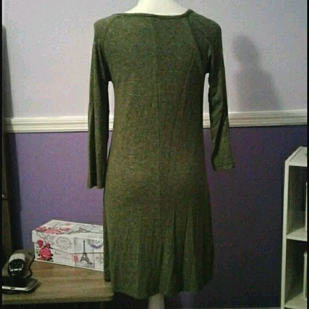 SO Olive Henley Long Sleeve Soft Comfy Loungewear Knit Mini Shirt Dress S